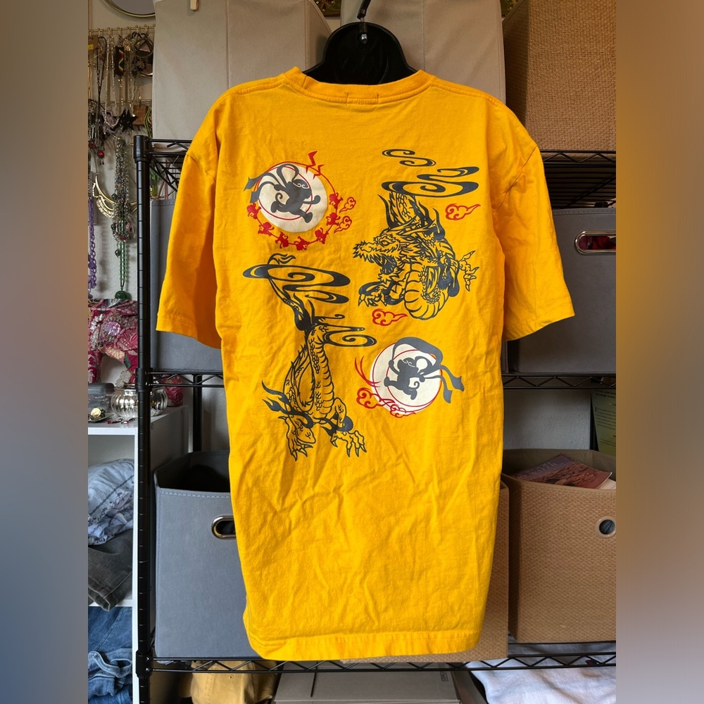 Yellow Short-Sleeve Tee with Dragon Graphics